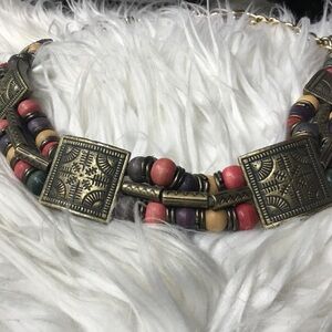 Vintage Wood Beaded Conch Belt with Brass Squares